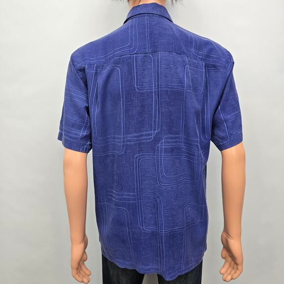 Tommy Bahama Silk Camp Shirt Men S Geometrical Print Short Sleeve Royal Blue - Picture 10 of 13
